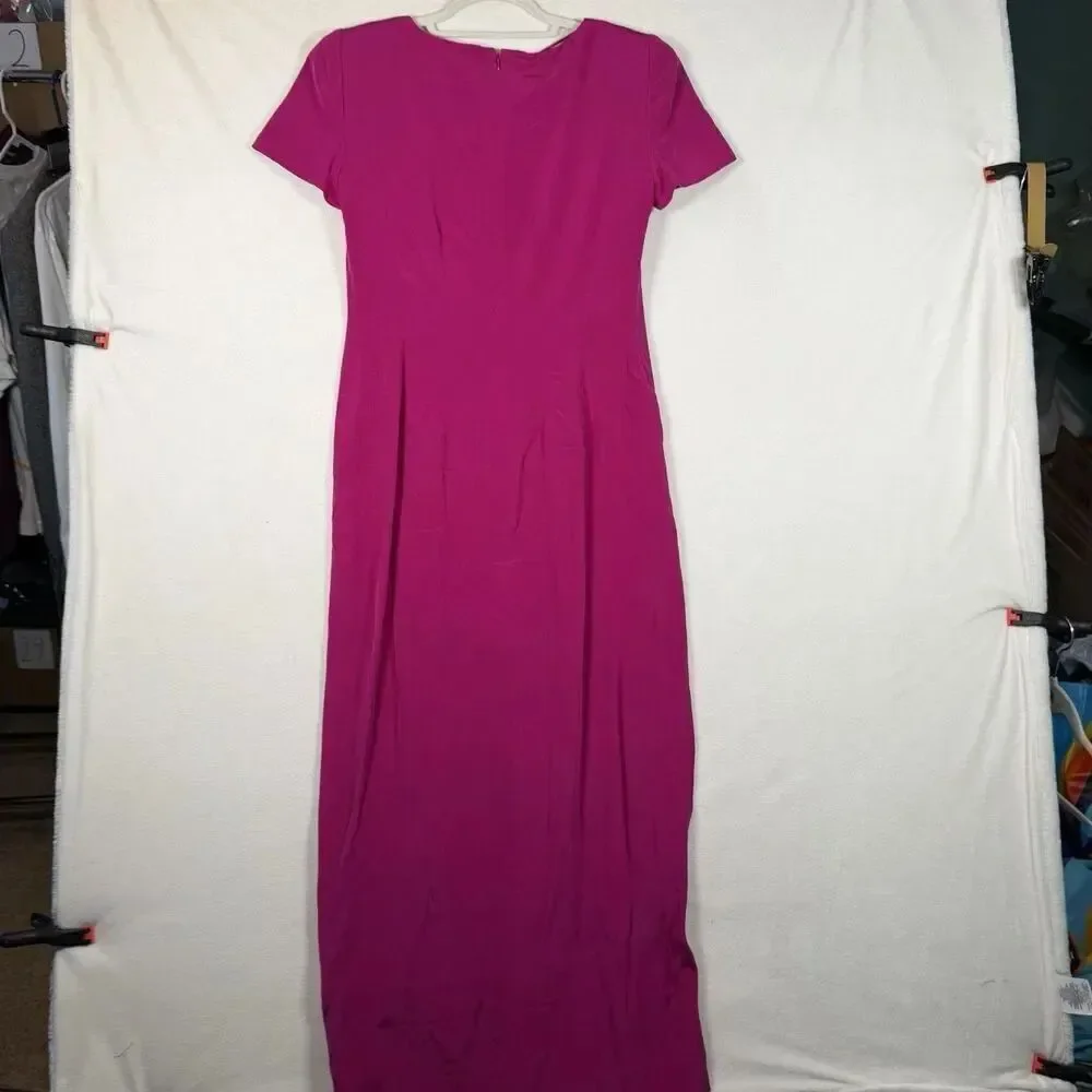 Vintage 90s Liz Claiborne Night Silk Maxi Dress Fuchsia Pink Size 8 Criss Cross